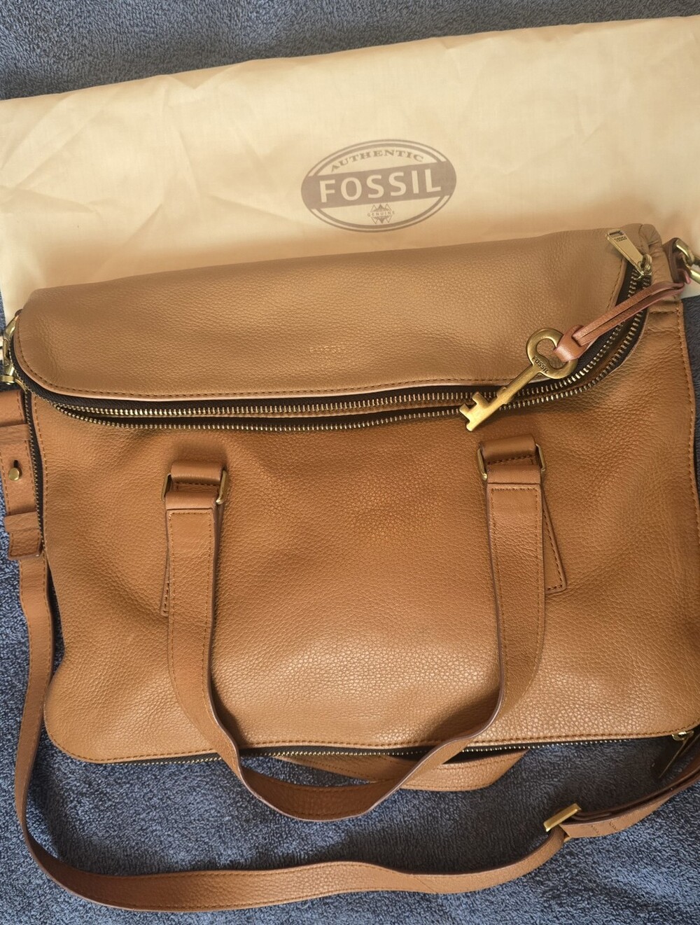 Fossil Preston Two-Tone Genuine Leather Bag w/ Extras